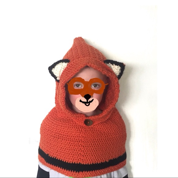 Homemade Other - Fox Costume Hood Hand Crocheted Orange Sz 7-10